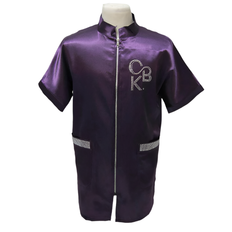 CBK Pet Care Grooming Jacket Purple Bling Logo in Silver Bling XS