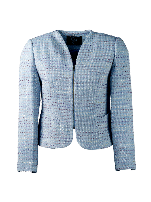 CBK Suits Cartier Zipper Tweed Blazer Ocean Blue