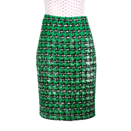 CBK Suits Tweed Look Skirt - Green Ekose Pattern