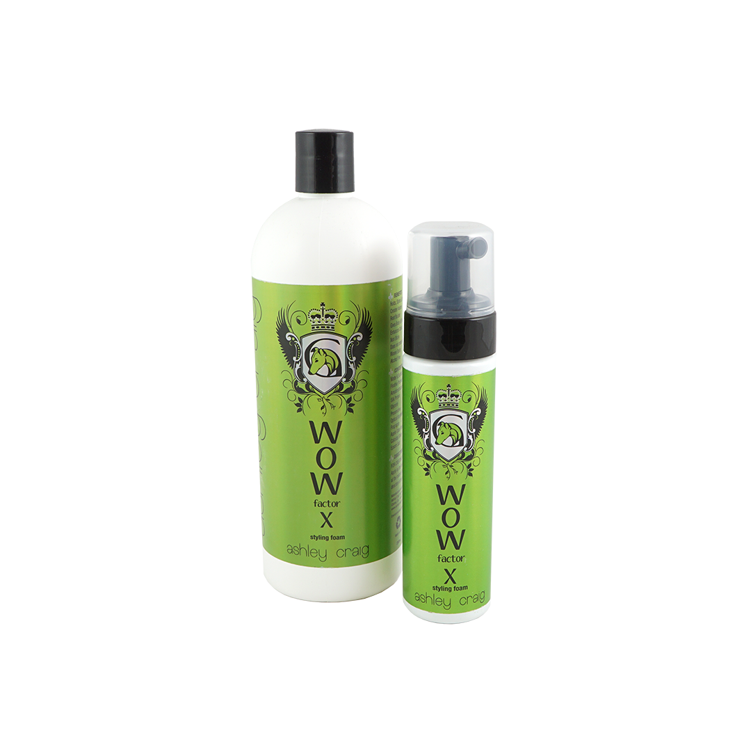 WOW Styling Foam fra Ashley Craig fås i 250 ml og 1 liter flasker. Effektiv hårskum til alle pelstyper. Fås kun hos GroomUs. 