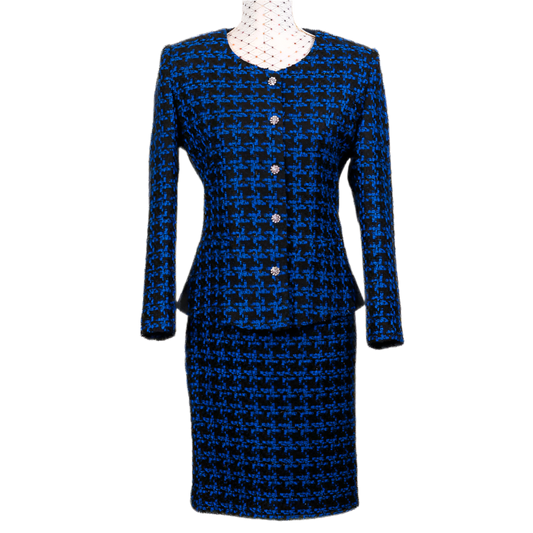 CHANEL LOOK SUIT BLUE EKOSE PATTERN