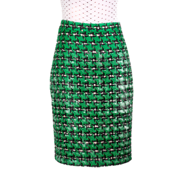 CBK Suits Tweed Look Skirt - Green Ekose Pattern
