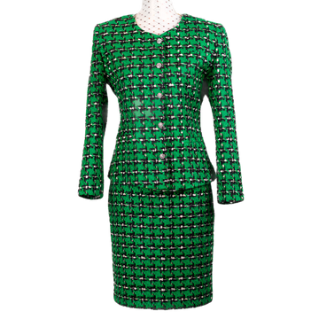 CBK Suits Tweed Look Blazer - Green Ekose Pattern